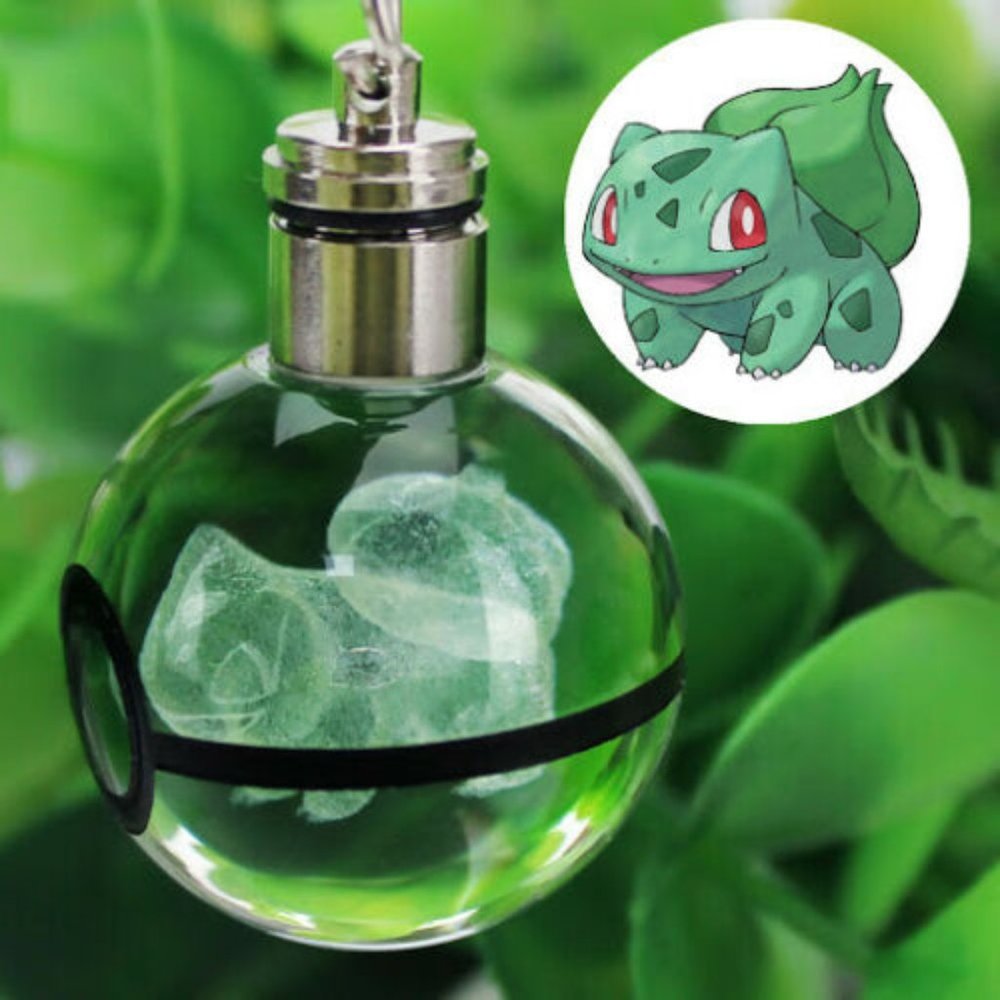 3D Pokemon Bulbasaur Crystal Pokeball Key Chain LED Light Keychain Penda…